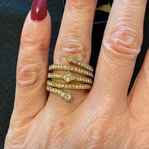 BCBG gold tone and crystal ring size 6